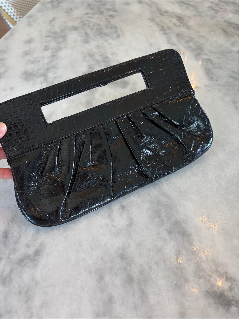 Express Black Pleated Cutout Handle Clutch
